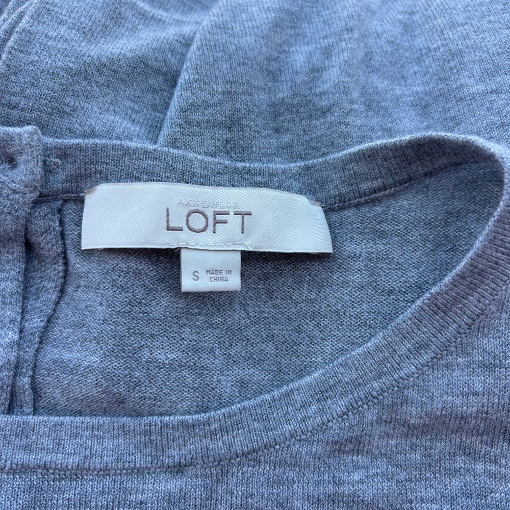 Loft Wool Blend Soft Gray Thin Knit Button Back P… - image 5